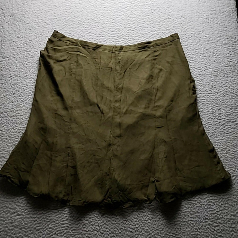Terry Lewis Skirt Womens Plus 3X Green Solid A-Line Midi Silk Lined Workwear